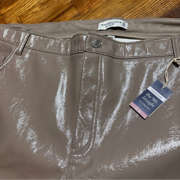 NWT Abercrombie & Fitch Curve Love Vegan Leather 90s Straight Pant Tan Size 24 L - Picture 4 of 14